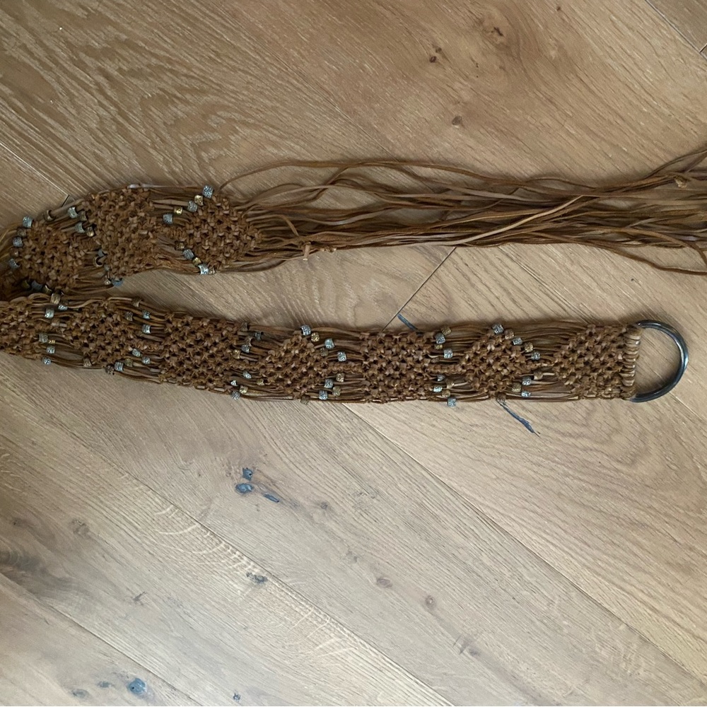 Free People Tan Woven Belt with Silver Details